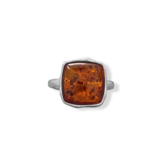 Hammered Square Amber Ring - Picture 1 of 1